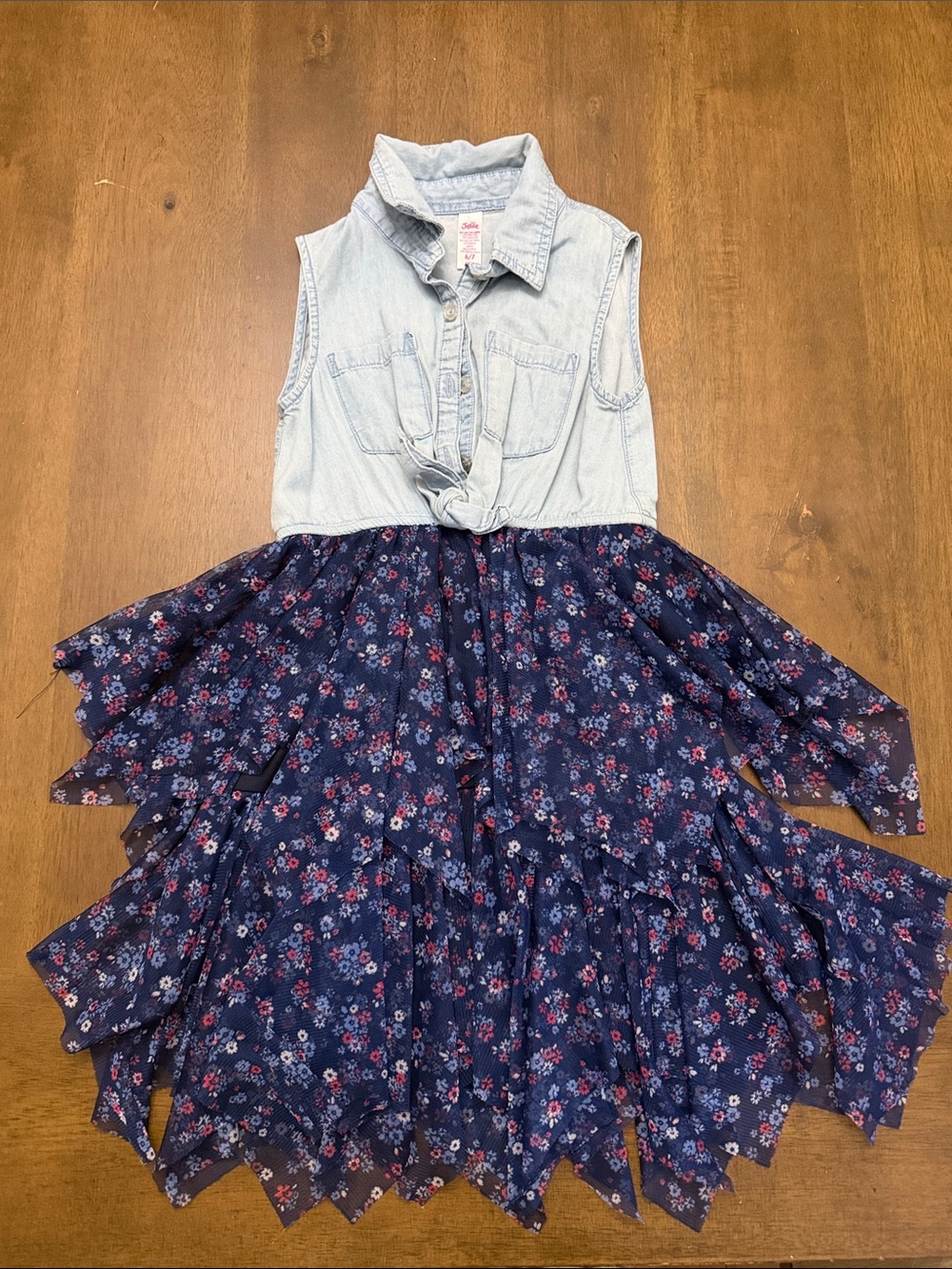 Justice Light Denim-Top Navy Floral Layered Dress
